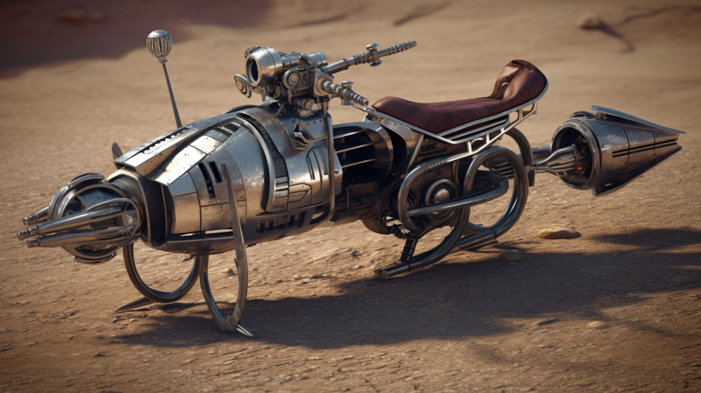 Utomjordisk motorcykel i sci-fi steampunk äventyret Röd Tvilling